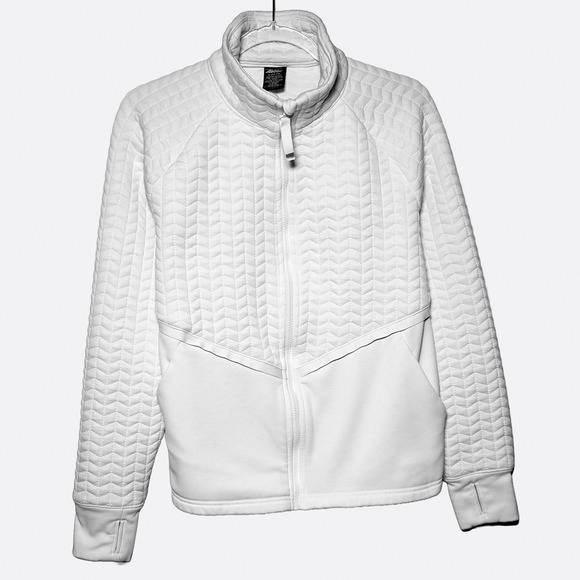White Quilted Chevron Performance Jacket Soft Athleisure Zip Up 0X L Fall - Picture 2 of 6